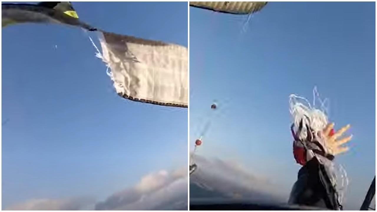 滑翔傘半空裂開兩半，攝影機拍下生命倒數過程。(YouTube)