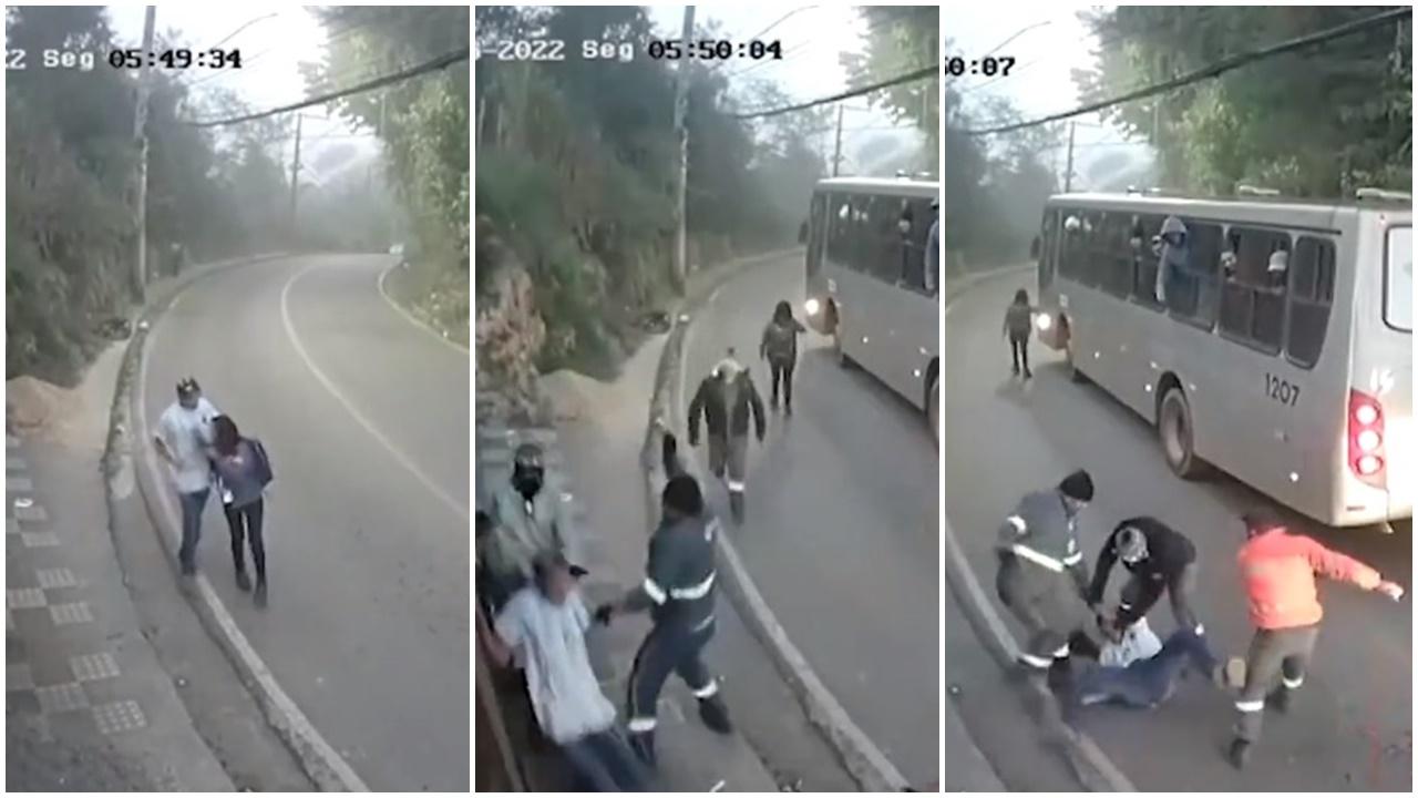 巴西漢搶劫女子，巴士乘客睇唔過眼落車追打。(Telegram)
