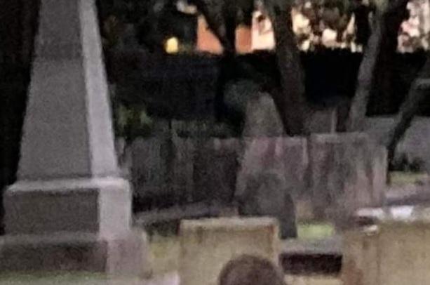 Cassie Alexis Lahn早前拍下一個白影於教堂墓前彎身的照片。(互聯網)