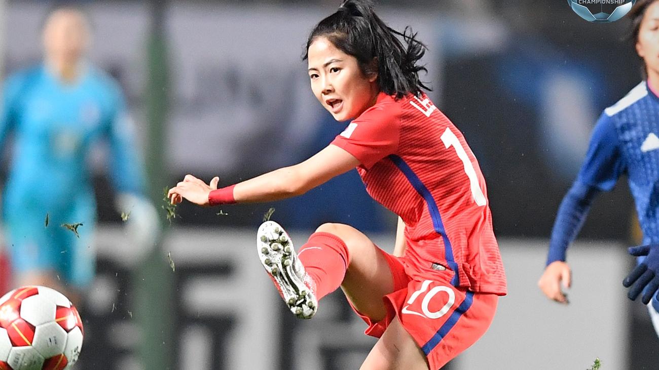 南韓女足國腳李玟娥在周二的比賽建功。(東亞足協圖片)