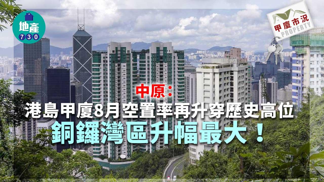 甲廈市況｜中原：港島甲廈8月空置率再升穿歷史高位 銅鑼灣區升幅最大