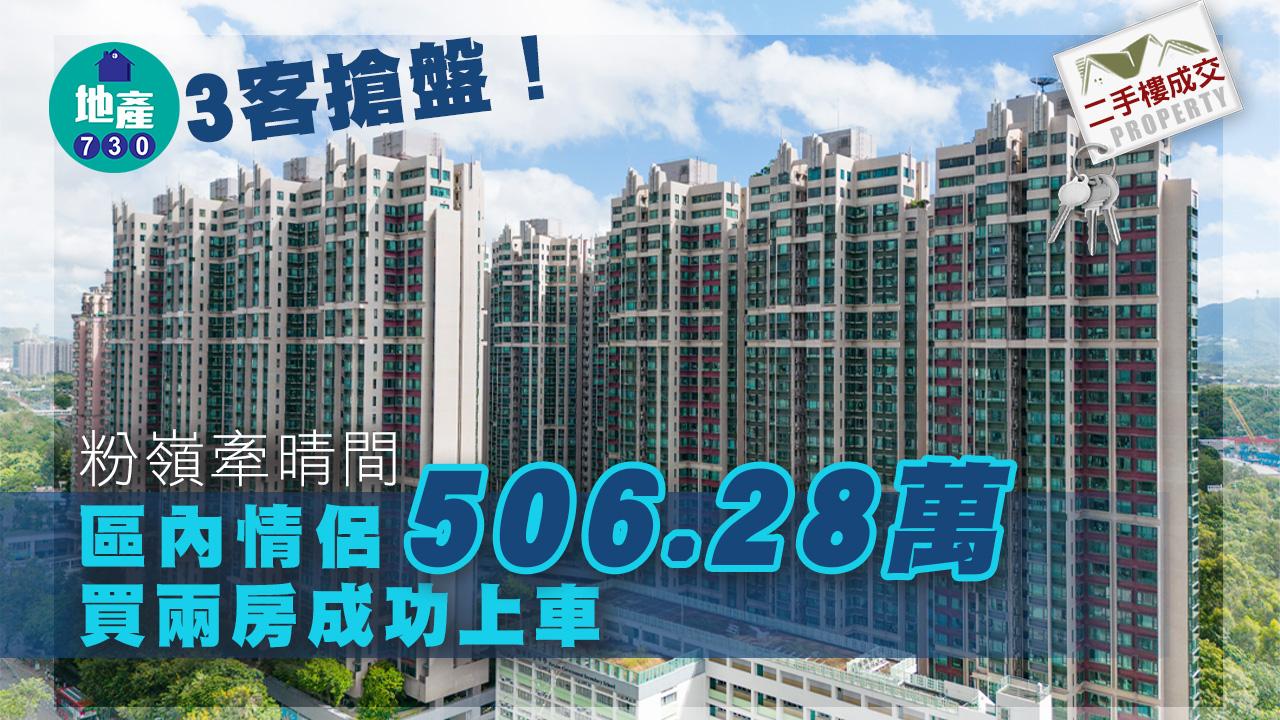二手樓成交｜3客搶粉嶺牽晴間兩房！區內情侶506.28萬成功上車
