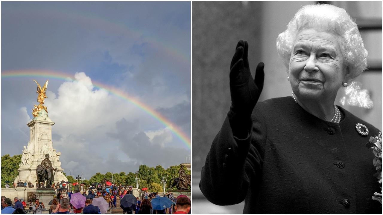 英女王逝世前，白金漢宮溫莎堡現彩虹橋。(資料圖片)