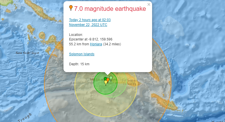 所羅門群島發生7級地震。(網上截圖)