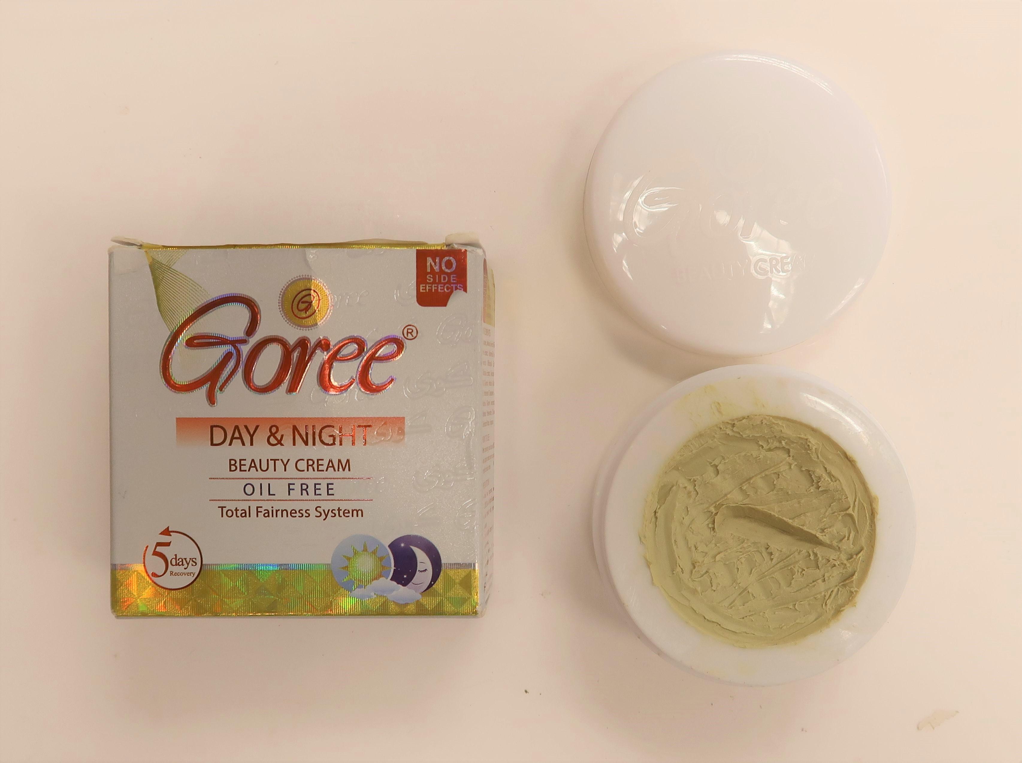 兩款美白潤膚霜疑含有過量水銀成分。圖示其中一款產品「Goree Day and Night Beauty Cream Oil Free」。(政府新聞處圖)
