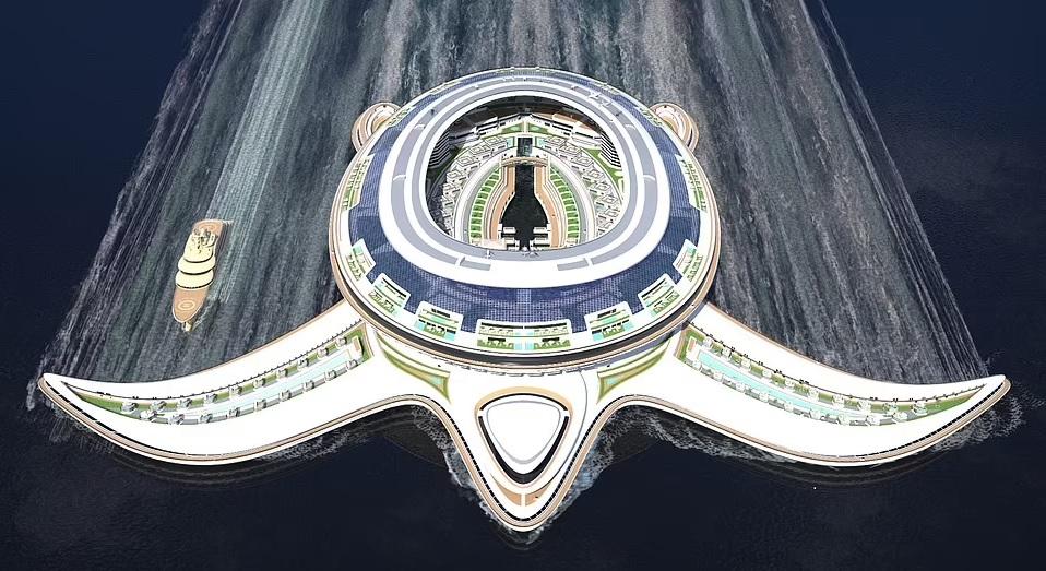 「海龜型」海上城市模擬圖。(互聯網)