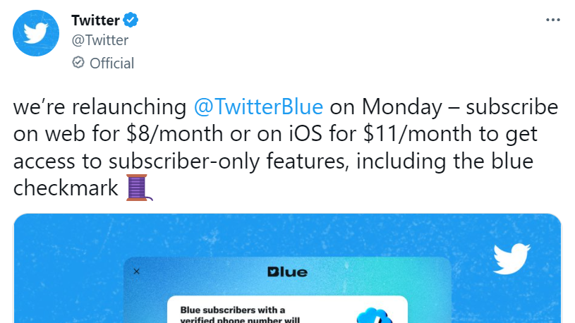 Twitter重推「藍剔」認證服務  蘋果用戶月費貴3美元