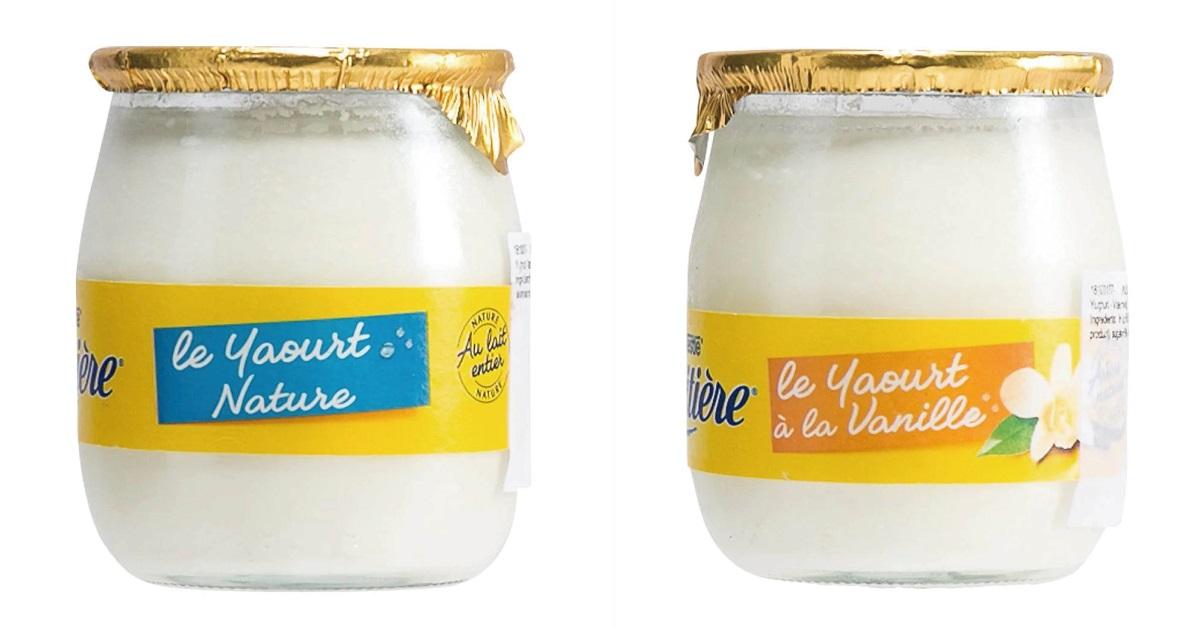 從法國進口的雀巢La Laitiere天然乳酪(左)和呍呢嗱乳酪(右)125克樽裝，被指可能含有玻璃碎片。(city'super網站圖片)