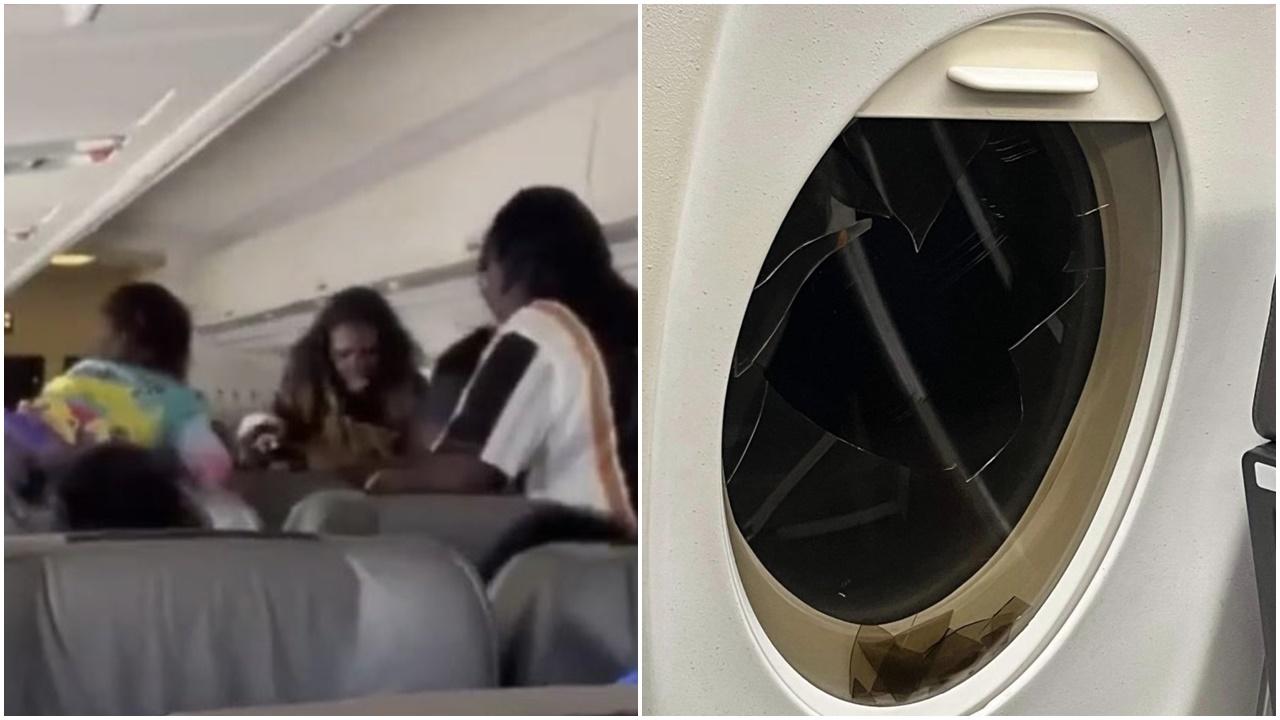 4男女機上MMA，半空爆窗累全機迫降2次。(YouTube)