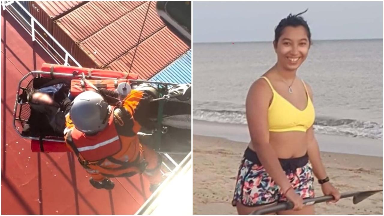 少女滑浪被怪風吹走，21小時後於46公里外獲救。(Twitter)