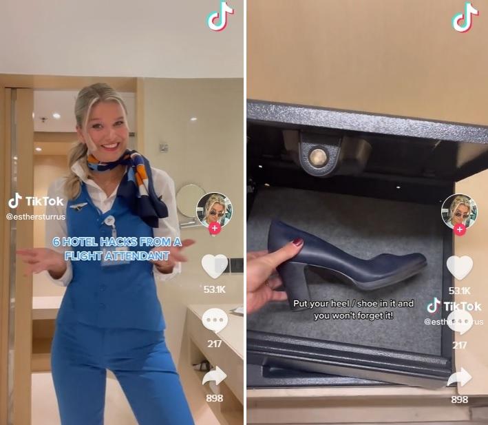 荷航空姐分享住酒店小貼士，包括把一隻鞋放進保險箱。(互聯網)