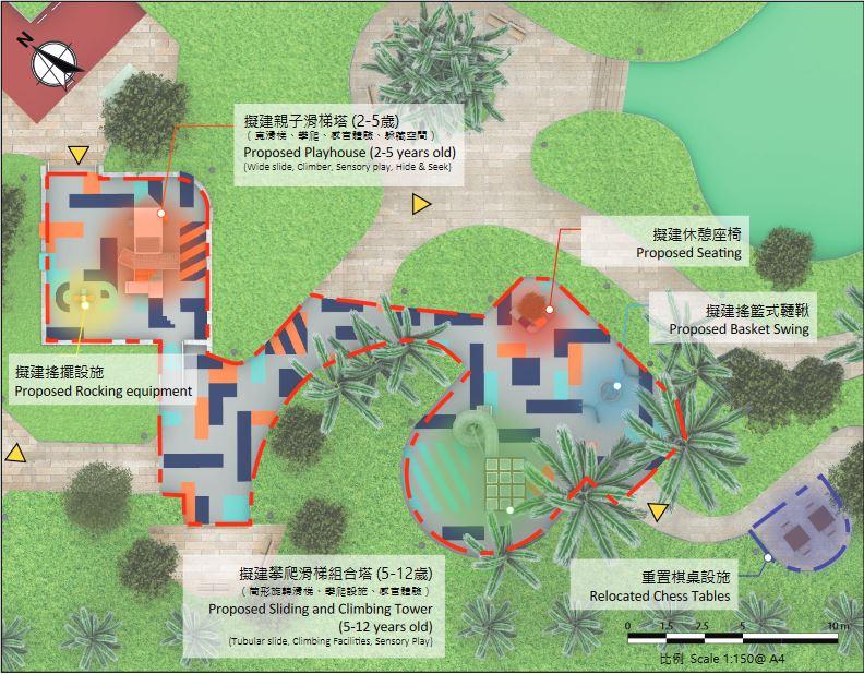 美景遊樂場公共遊樂空間以「逃出積木迷宮」為設計主題。（康文署圖片）