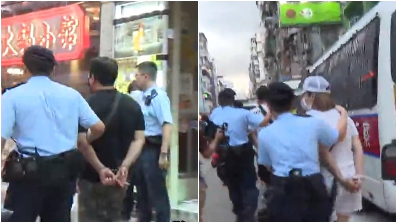 深水埗4男冒警闖非法賭場掃場，賭客報警拘15人。(電視截圖)