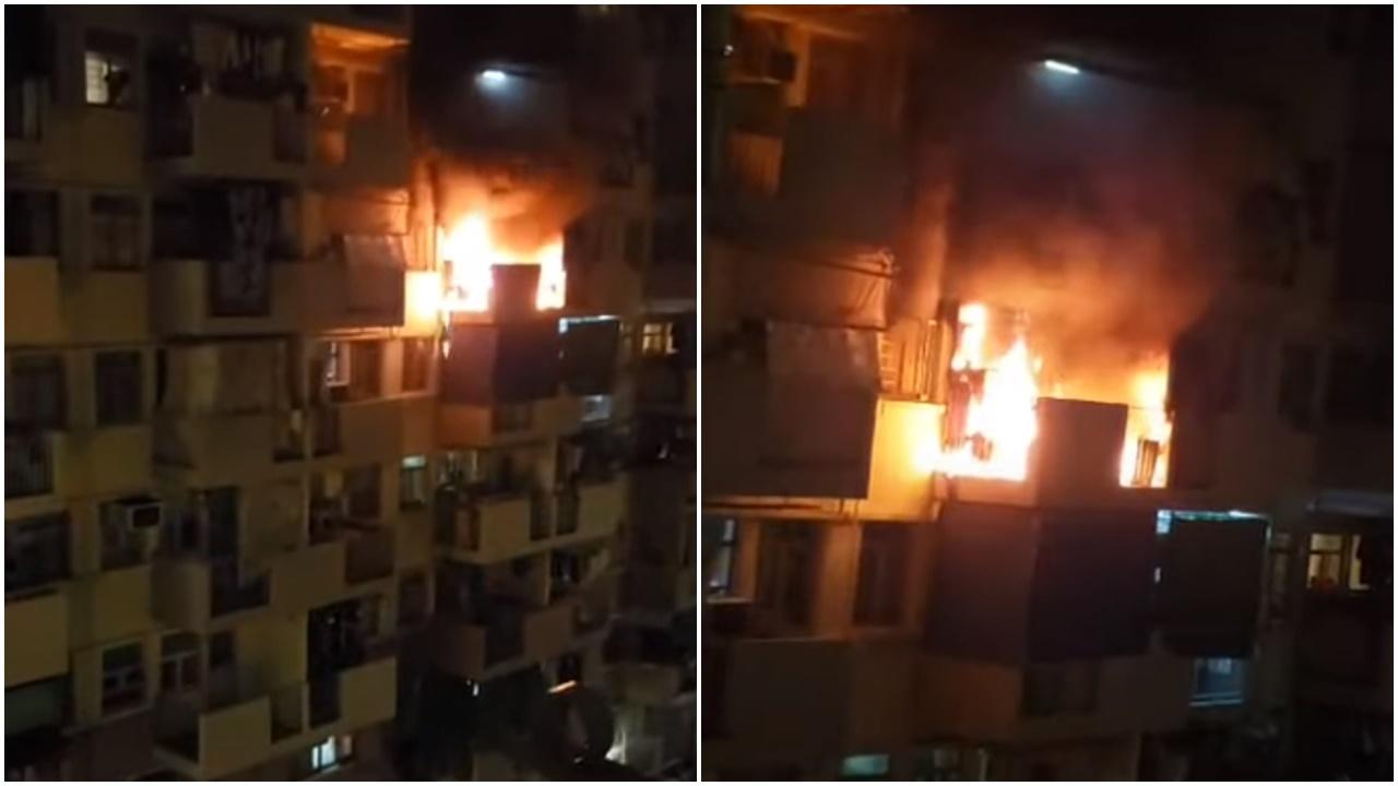 香港仔漁光邨疑有風扇短路起火並傳爆炸聲，女住客手部受傷送院。(網上截圖)