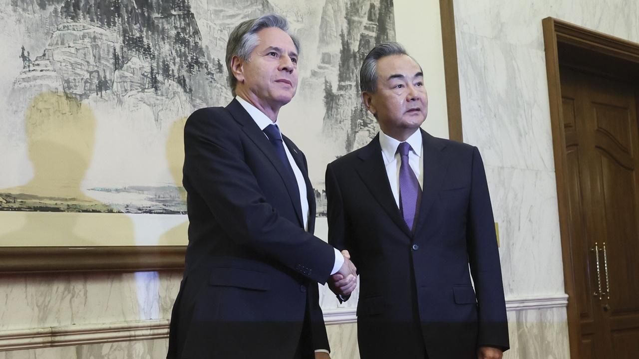 布林肯繼續訪華行程，早上與王毅會晤。(AP)