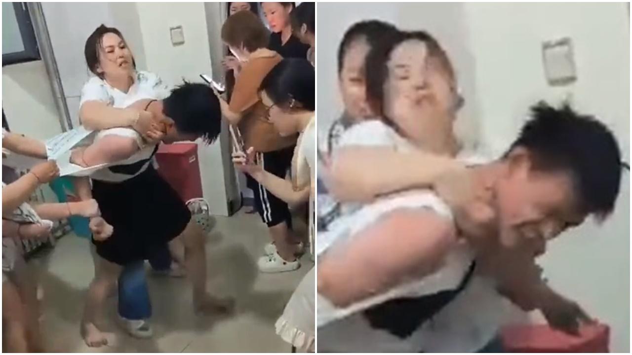 男扮女入河北師範大學浴室偷拍，女大學生群起圍攻。(Twitter)