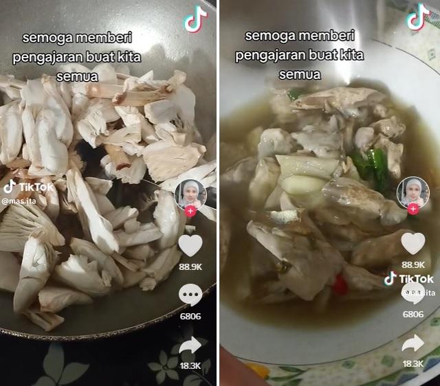 女事主拍片教煮野生菇，並放上TikTok。(互聯網)