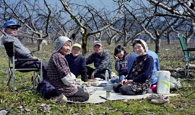 長野縣男女健康壽命雙居日本之冠。圖為長野縣長者與家人野餐歡聚。(互聯網)