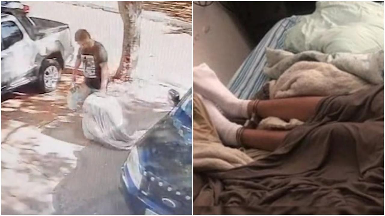 戀童漢將12歲童塞行李喼，拖回家性侵畫面曝光。(Twitter)