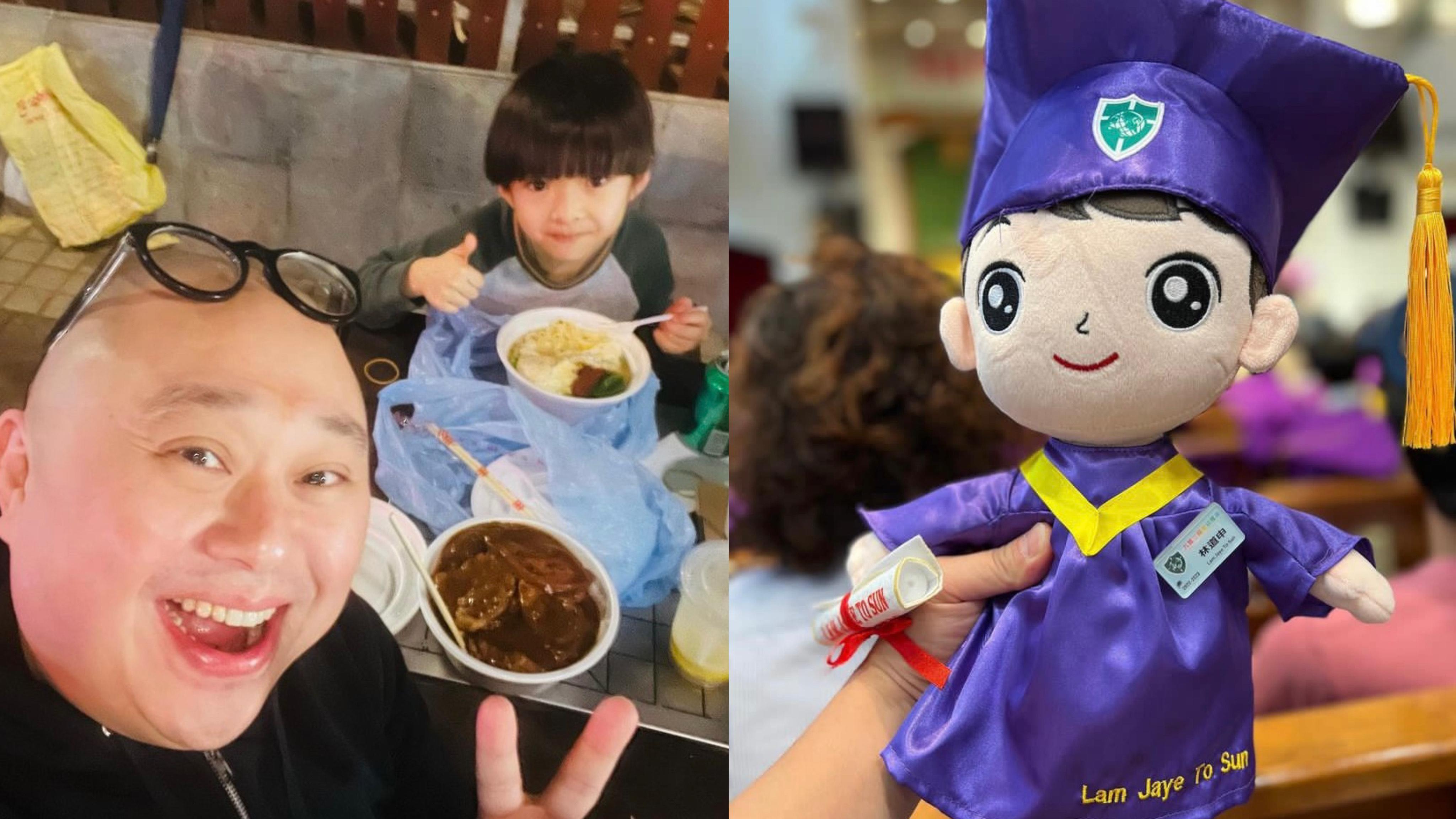 林盛斌Bob在社交網貼出囝囝的Q版畢業公仔，上面刻著道申的英文全名。