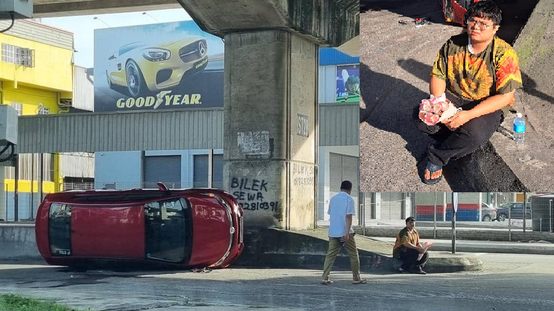 大馬男撞車座駕翻側 獲救時手拿一束花 拼命守護它︰這是買給媽媽的