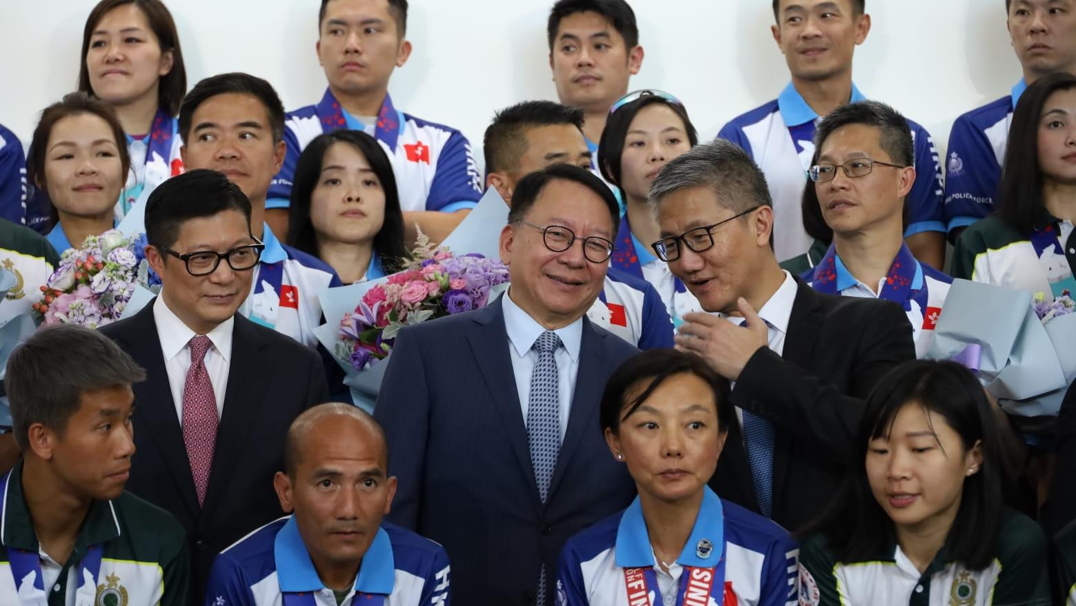 紀律部隊赴加拿大參賽遇示威　陳國基﹕反中亂港分子死心不息(鍾式明攝)