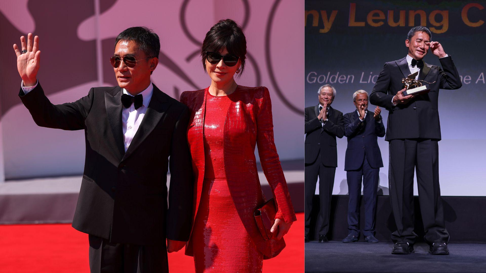 威尼斯電影節｜梁朝偉拖劉嘉玲接受終身成就金獅獎 眼濕濕領獎百感交集
