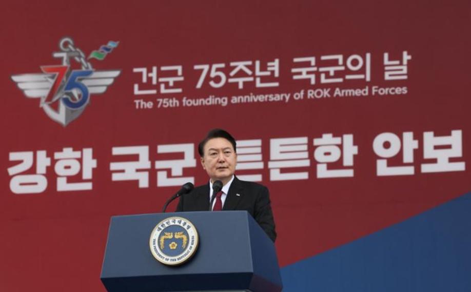 南韓罕有閱兵，尹錫悅：倘北韓用核武，韓美將結束朝政權。(網上圖片)