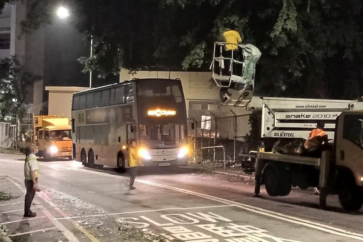 城巴安排不載客巴士試行受影響路段，方便當局參考雙層巴士高度修剪和移除樹木。(城巴提供)