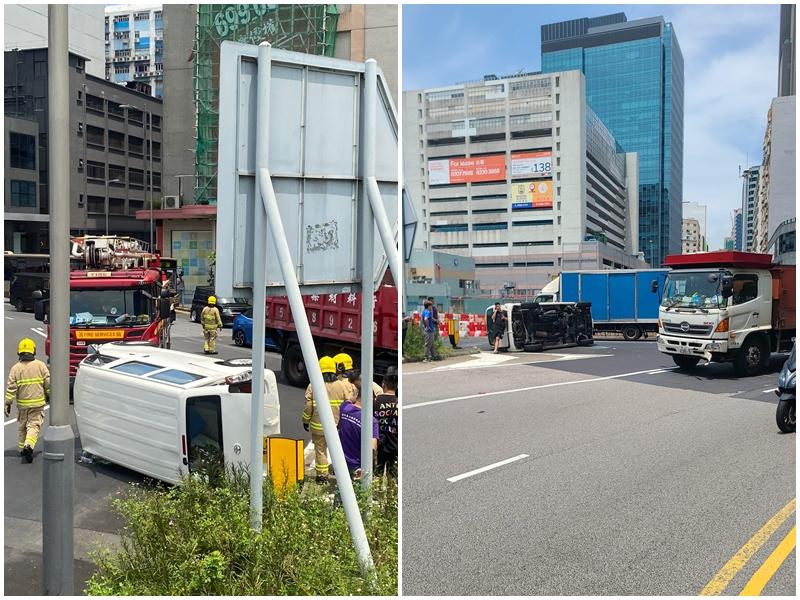 觀塘開源道迴旋處　中型貨車撞翻客貨車