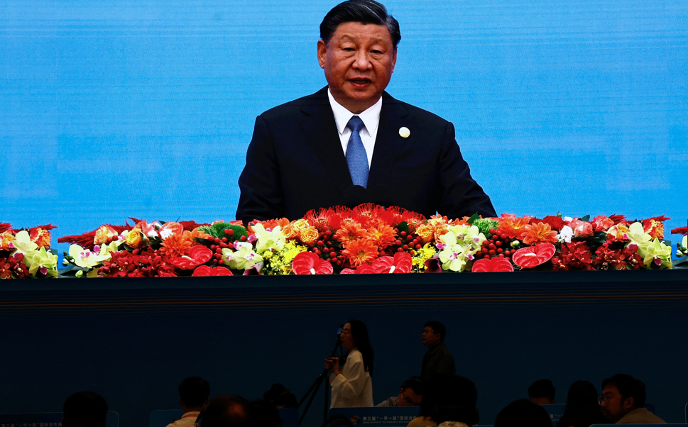 第三屆一帶一路國際合作高峰論壇，今日(18日)早上在北京人民大會堂舉行開幕式，國家主席習近平發表主旨演講(路透社)