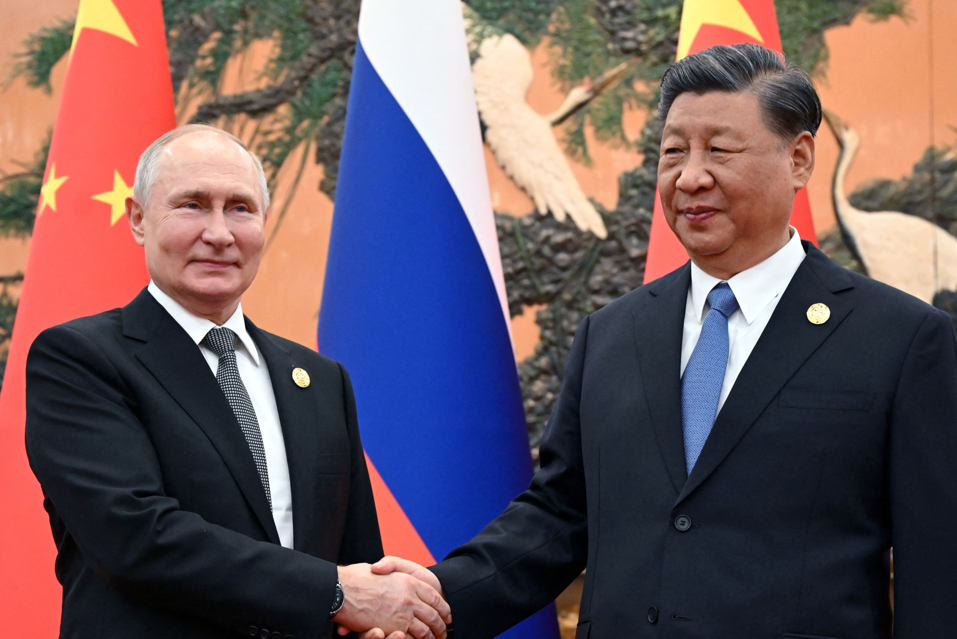 習近平於今日（18日）早上在北京人民大會堂與來華出席第三屆「一帶一路」國際合作高峰論壇的俄羅斯總統普京會談。(路透社)