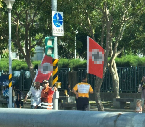 有民眾目擊兩名男子手舉納粹旗，出沒在台北歐洲學校附近。（網上圖片）