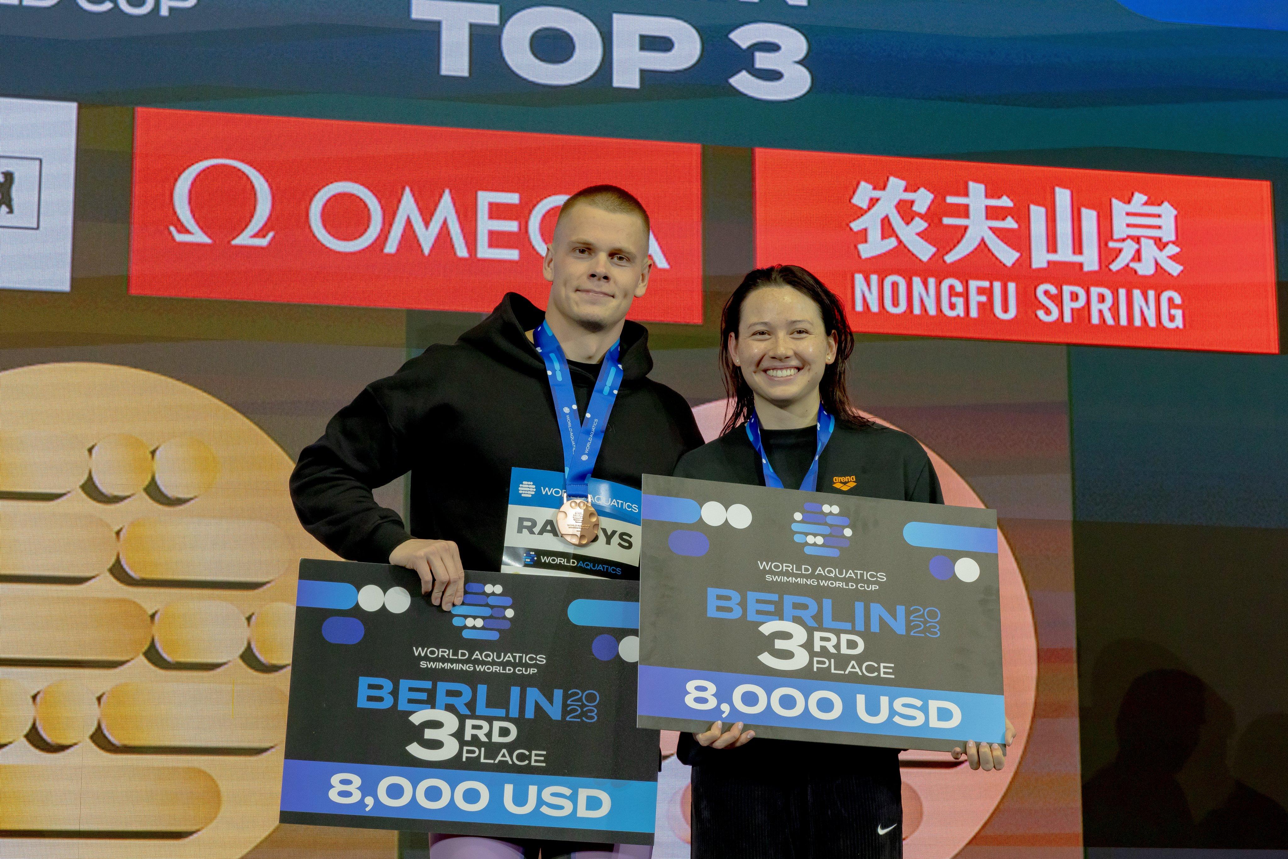 何詩蓓100自游出世界泳史第3快封后，柏林站站掃2金1銅。(網上圖片)