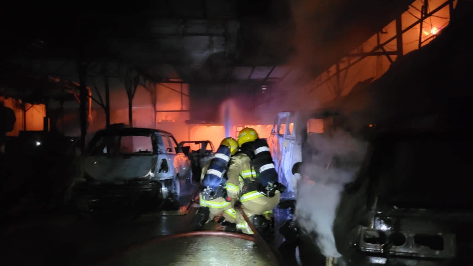 元朗白沙村三級火燒近4小時撲滅無人受傷，4狗獲救2狗失蹤。(電視截圖)