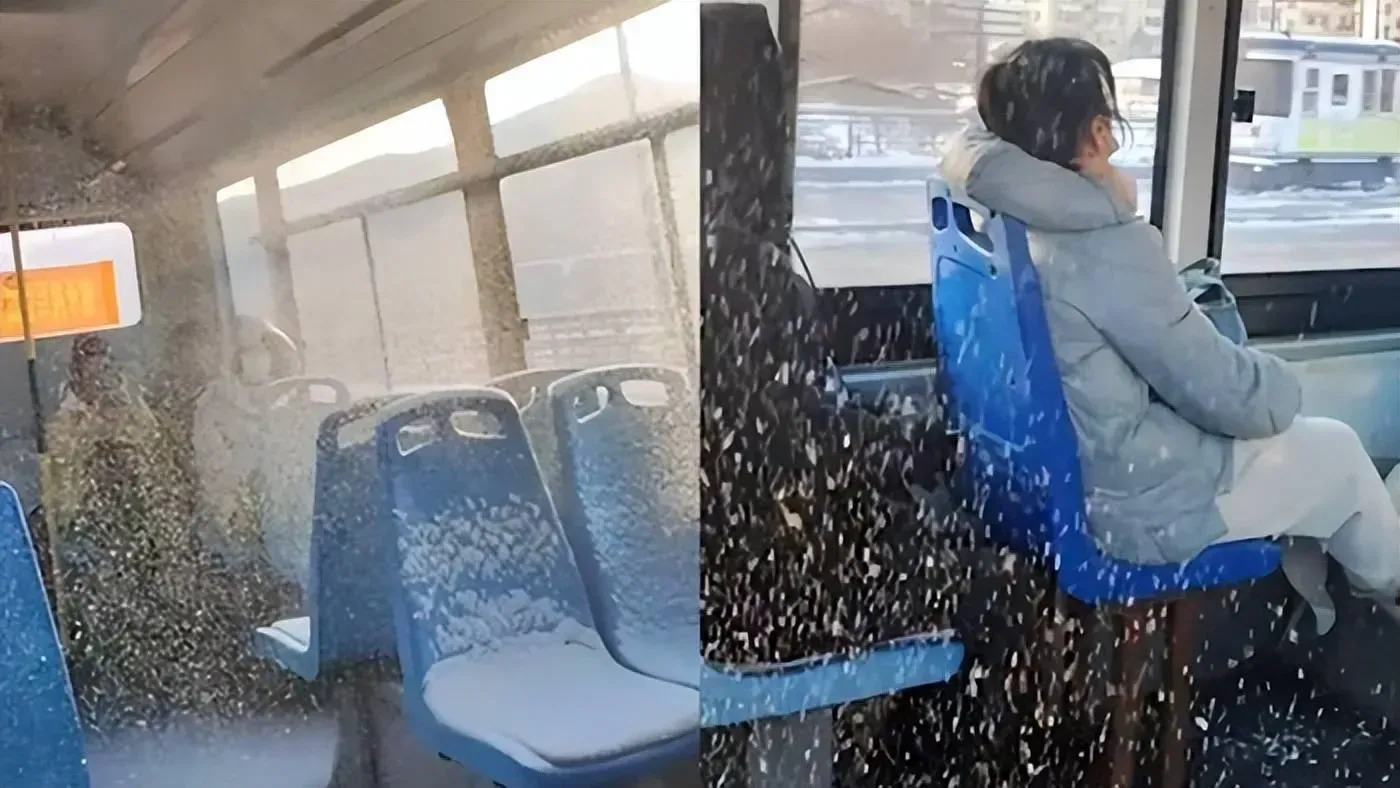 吉林積雪壓壞車頂變「冰雪巴士」　乘客淡定賞雪花：挺浪漫但有點冷（有片）