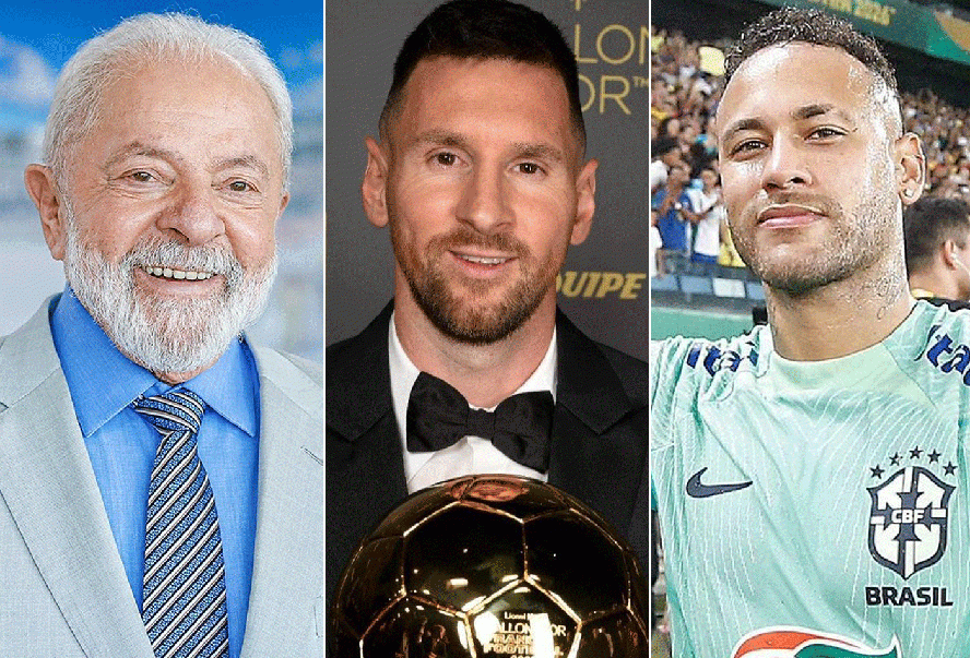 巴西總統盧拉(左)談及美斯(中)時，指巴西球員不能沉迷派對和夜夜笙歌，明顯把矛頭指向尼馬(右)。