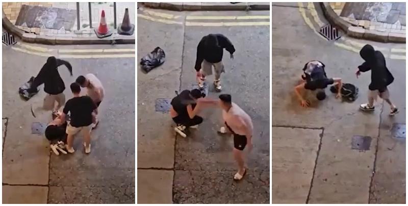 有目擊者指捱打男疑持刀赴酒吧企圖襲擊另外3名男子，未料斬人不成反被圍毆。