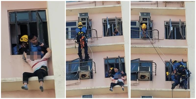 牛頭角老婦危坐大廈窗台　消防「飛將軍」及時救回屋內