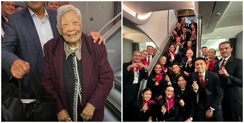 一名香港103歲女人瑞在澳洲悉尼探親後，踏上澳洲航空飛回香港的班機時，獲得機組人員及乘客溫馨拍手歡迎，澳航指她是載過以來最年長乘客，出生日(1920 年 1 月 1 日)比該航空公司成立日(1920 年 11 月)還早10個月。