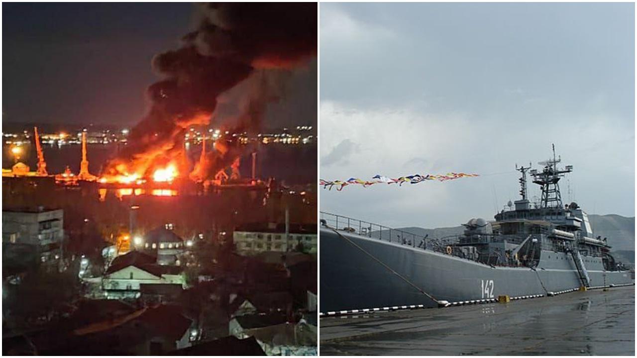 烏軍空襲克里米亞港口，俄登陸艦受損。(X)