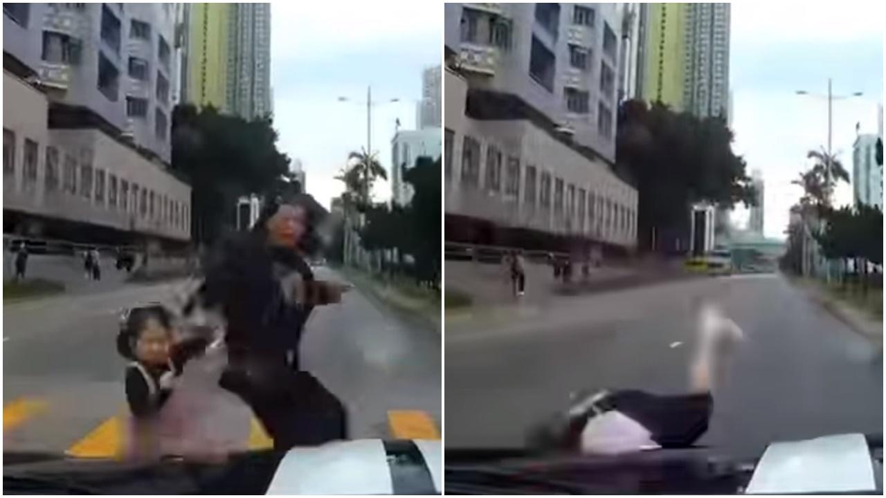 車Cam直擊莽婦拖女童過馬路齊撞飛，網民：睇到個心離一離。(香港突發事故報料區(新版)@FB)