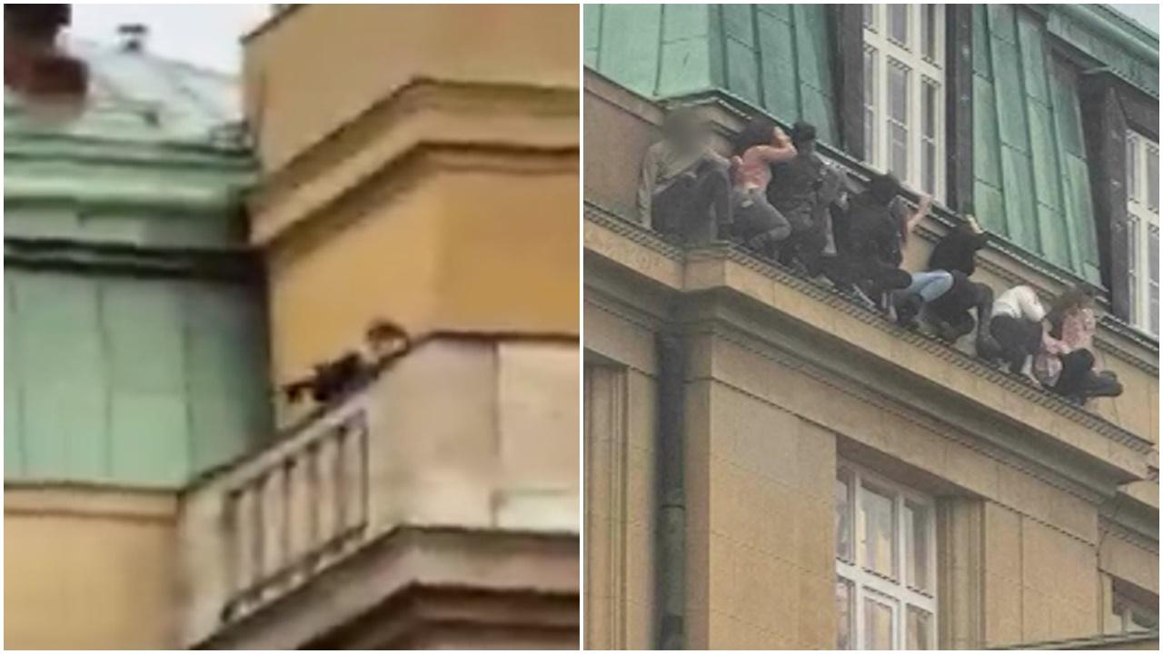 槍手屋頂開槍片段曝光，有學生站簷篷逃避槍擊。(X)