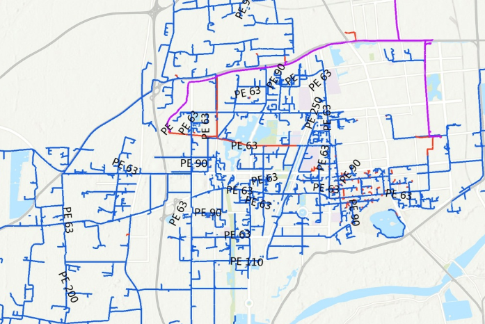 外地地理信息系統軟件繪製的城市管網圖。（國家安全部）