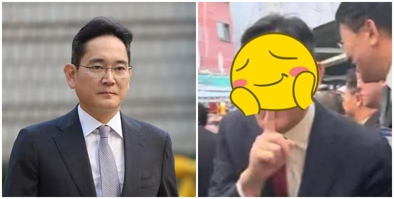 南韓三星電子會長李在鎔一向予人嚴肅及不苟言笑的形象，他周三（6日）陪同總統尹錫悅到釜山富平罐頭市場參觀期間，被民眾當場認出「野生捕獲」，他罕見對手機鏡頭做出搞笑表情，掀起南韓網民熱議。