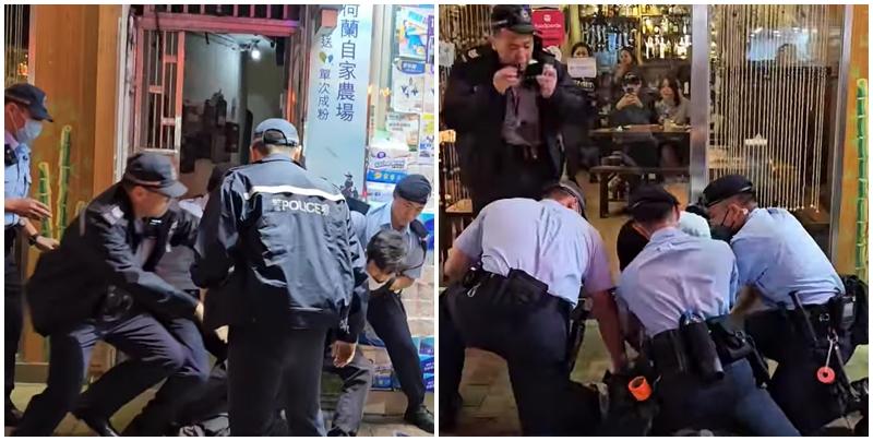 5警油麻地街頭撳地制服可疑男  一警眼鏡飛脫：踢完一腳又一腳 (有片)