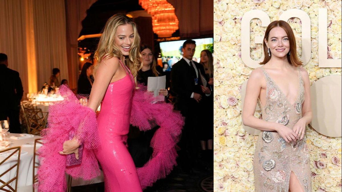 瑪歌羅比一身Barbie粉紅盛裝出席金球獎。 (美聯社)