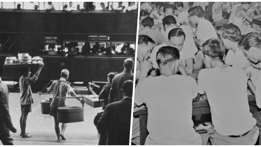 50至70年代香港打工包伙食 頭頂木盤、擔挑準時送上熱湯飯餸