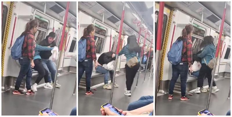 社交平台今日（22日）網上流傳一段影片，可見一名非常憤怒的女子於港鐵車廂內不停拳毆同行黑衫人士，其間以非英文外語大罵對方。(香港突發事故報料區及討論區)