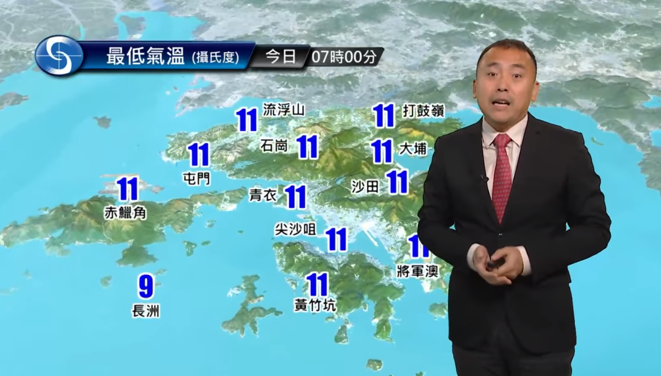 今日（2月10日）是農曆正月初一，天文台指，今早本港各區氣溫普遍降至12度或以下，大致多雲及有一兩陣微雨。天文台預計日間漸轉天晴及乾燥，最高氣溫約18度，吹和緩北至東北風。